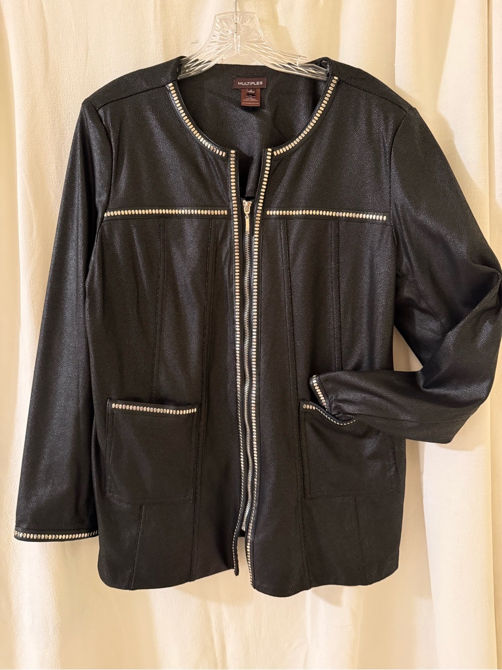 Multiples Black Faux-Leather Jacket with Silver Stud Trim